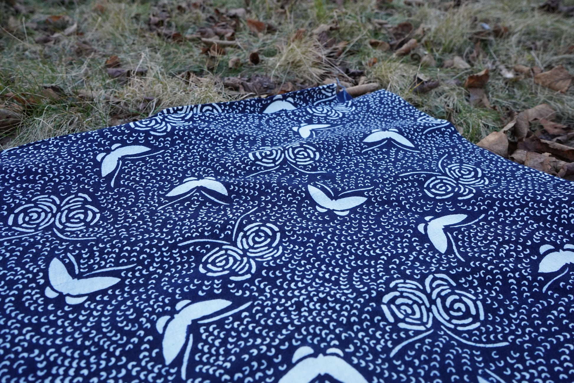 Blue Calico Fabric | Butterflies Design | SlowMaking